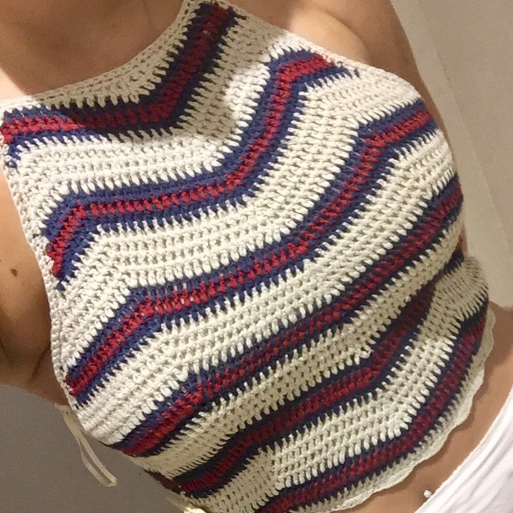 🇺🇸 Halter America Chevron Stripped Crotchet Top